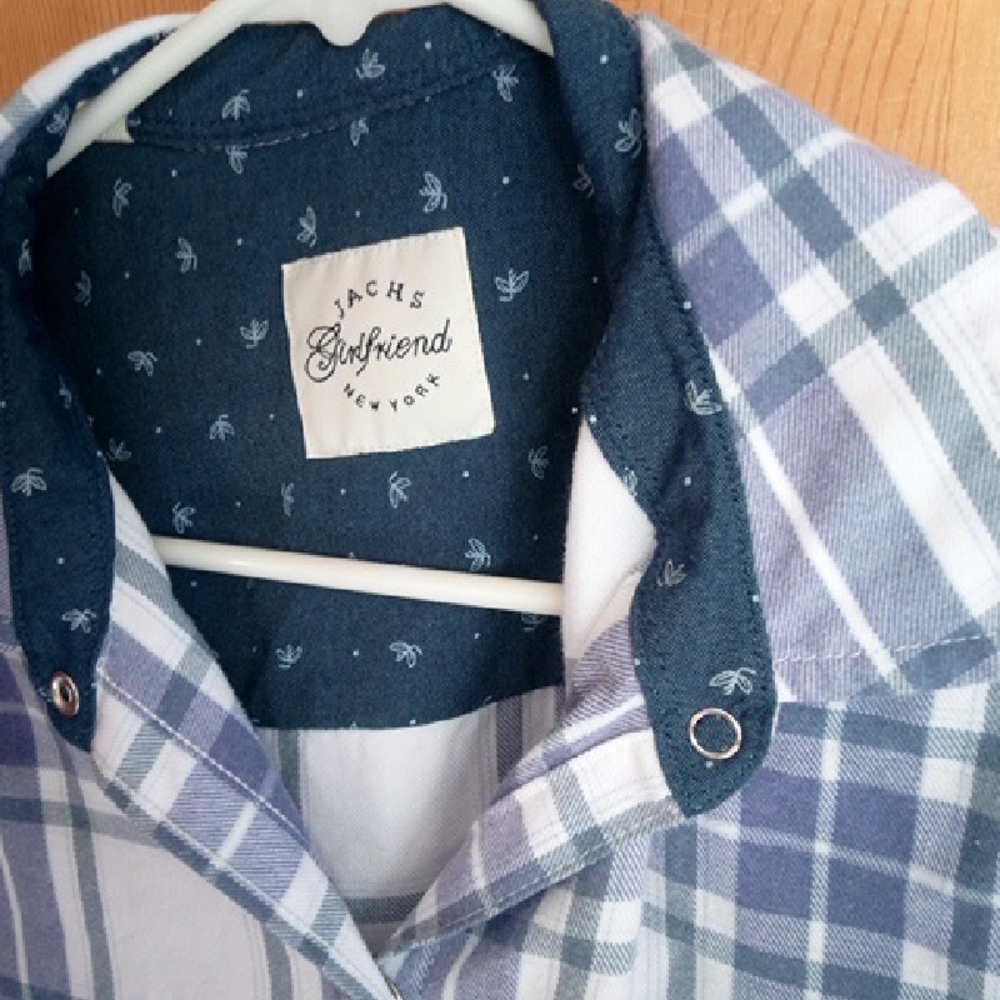 JACHS Girlfriend Blue and White Plaid Button Down Shirt